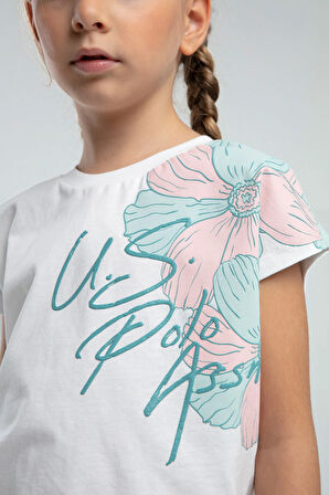 Kız Çocuk Krem Çiçek Desenli Pamuklu Şortlu Takımı P.O.R.O.Z.2.0.7.E.L.9,T.