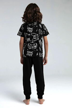 Erkek Çocuk Siyah Baskılı Pamuklu Alt Üst Takım A.R.N.T.R.3.O.Z.5.E.L.4.T.0.