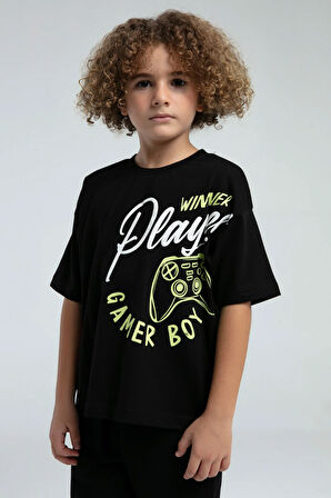 Erkek Çocuk Siyah Baskılı Pamuklu Şortlu Alt Üst Takım A.R.N.T.R.3.O.Z.5.E.L.7.T.1.