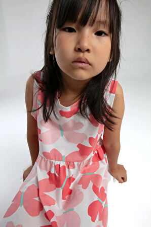 Kız Çocuk Çiçek Desenli Pamuklu Elbise