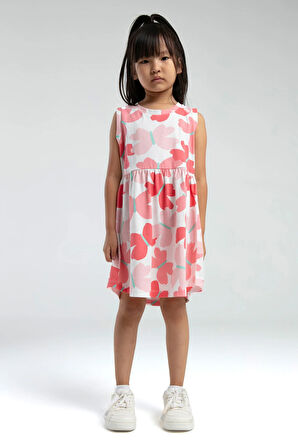 Kız Çocuk Çiçek Desenli Pamuklu Elbise