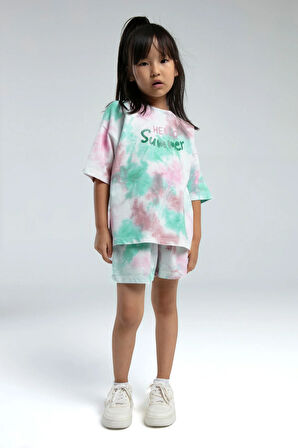 Kız Çocuk Beyaz Pamuklu Şortlu Alt Üst Takım