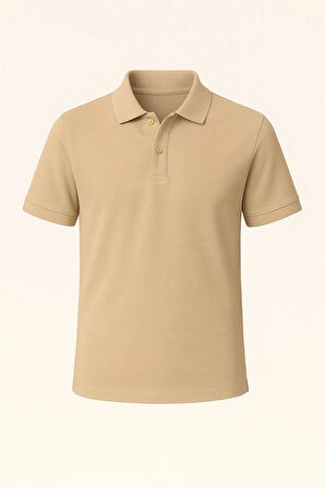 Erkek Bej Pamuklu Polo Yaka T-shirt