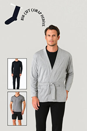 Erkek Siyah 5'li %100 Pamuklu Röpdoşambırlı Kutulu Damat Çeyiz Seti 1 Çift Çorap Hediyeli