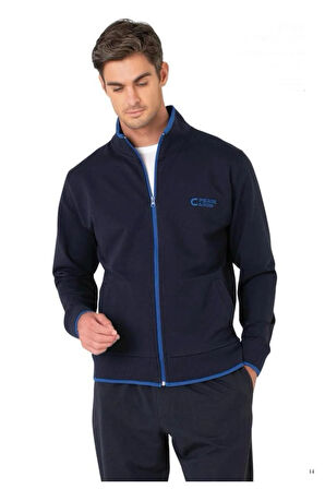 Erkek Lacivert Pamuklu Fermuarlı Eşofman Takımı 1 Çift Çorap Hediye .R.O1.P.İ.ERŞ.II.E.L.T