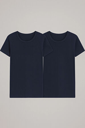 Erkek Lacivert Sıfır Yaka T-Shirt 2'li Bambu Likralı