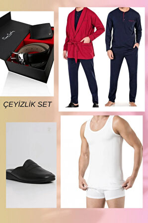 Erkek Bordo Kutulu 8 Parça Çeyizlik Set