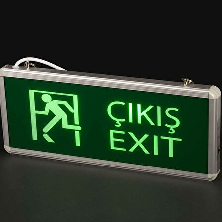 Acil Çıkış Levhası, 3 Watt Ledli EXIT, 3 Saat Şarjlı, Elektrikle Çalışır, Çift Yönlü Çıkış Levhası