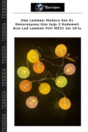 Oda Lambası Modern Süs Ev Dekorasyonu Gün Işığı 2 Kademeli 6cm Led Lambalı Pilli MZ31 2m 10'lu
