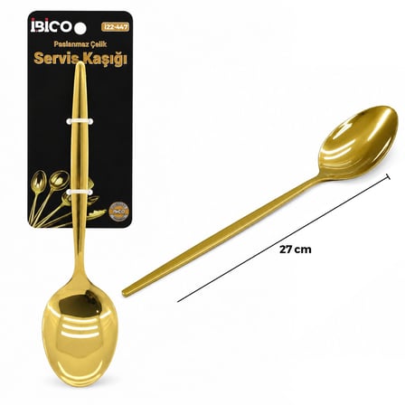 Premium Catering Gereci Sofra Düzeni Mutfak Yardımcısı Metal Servis Kaşığı - Gold Renk - 27 cm
