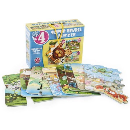 1481 Dıytoy Süper Renkli 4'Lü Puzzle- Hayvanlar / 8+12+16+24 Parça Puzzle