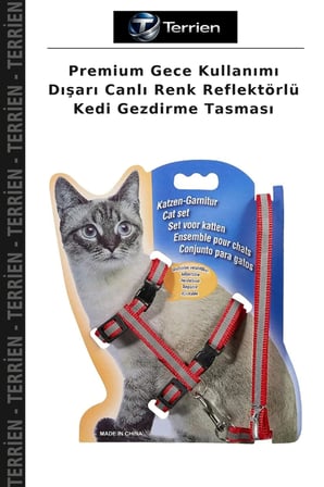 Premium Gece Kullanımı Dışarı Canlı Renk Reflektörlü Kedi Gezdirme Tasması