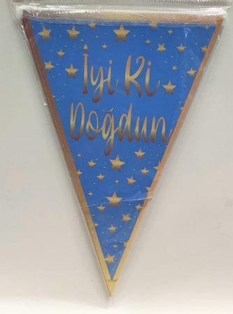 Delux Serisi Parti Malzemesi Süsleme Doğum Günü Süsü MAVİ GOLD İYİ Kİ DOĞDUN ÜÇGEN FLAMA