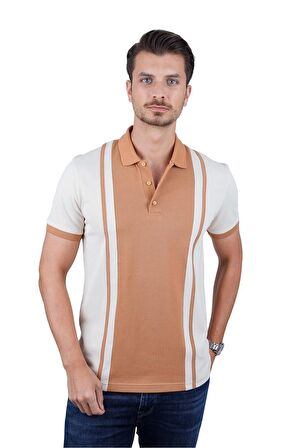Bej Taba Çift Renkli Polo Tişört
