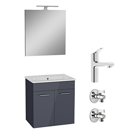 VitrA Ardea 67754 Banyo Dolabı Seti, Parlak Antrasit, 60 cm, Kapaklı