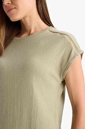 DeFacto Bisiklet Yaka Bürümcük Kısa Kollu Tişört F2768AX25SMGN497