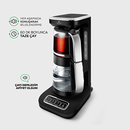 Karaca Robotea Pro 4 in 1 Konuşan Cam Çay Makinesi Black Chrome