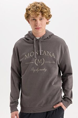 DeFacto Relax Fit Kapüşonlu Baskılı Kalın Sweatshirt D2681AX24AUAR89