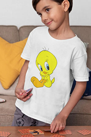 Tweety Baskılı Unisex Çizgi Film Çocuk Tişört (1-12 Yaş)