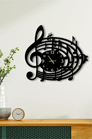 Müzik Temalı Dekoratif Ahşap Duvar Saati
