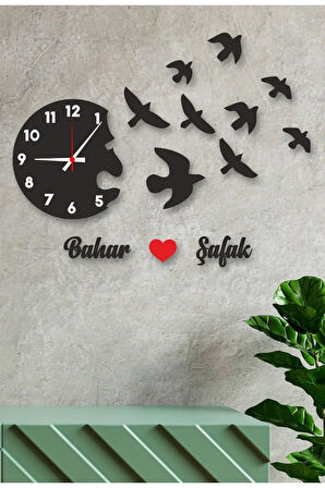 Isme Özel Uçan Martı Dekoratif Ahşap Duvar Saati