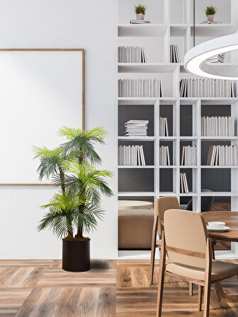 Areka Yapay Ağaç 4 Gövde 4 Baş, 175 cm, Lifli, Metal Saksılı