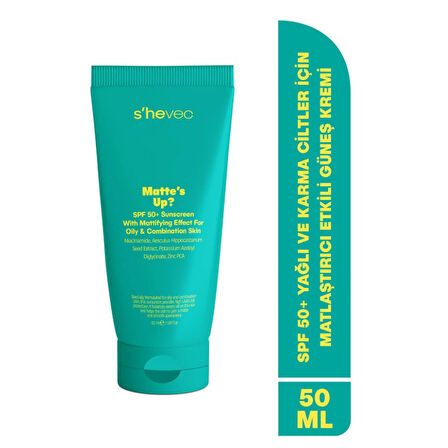 She Vec Matte's SPF50+ Yağlı ve Karma Ciltler için Matlaştırıcı Etkili Güneş Kremi 50 ml