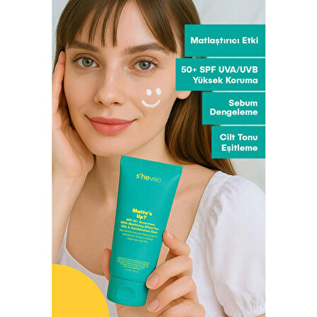 She Vec Matte's SPF50+ Yağlı ve Karma Ciltler için Matlaştırıcı Etkili Güneş Kremi 50 ml