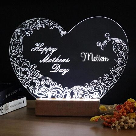 Veraart Kalpli Happy Mother's Day Işıklı Pleksi Kişiye Özel Gece Lambası Anneler Günü Hediyesi 2. Desen