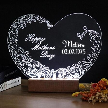 Veraart Kalpli Happy Mother's Day Işıklı Pleksi Kişiye Özel Gece Lambası Anneler Günü Hediyesi 2. Desen