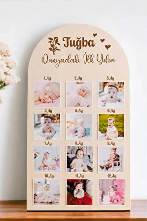 Dünyada Ilk Yılım 12 Ay Bebek Anı Fotoğraf Çerçevesi