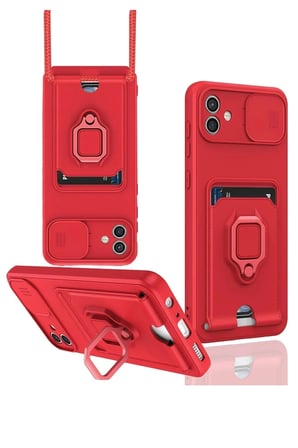 aklow akyoleticaret Samsung Galaxy A05 Kılıf Zuma Kartvizitli Yüzüklü Silikon - Kırmızı