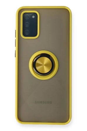 aklow akyoleticaret Samsung Galaxy A02S Kılıf Montreal Yüzüklü Silikon Kapak - Sarı