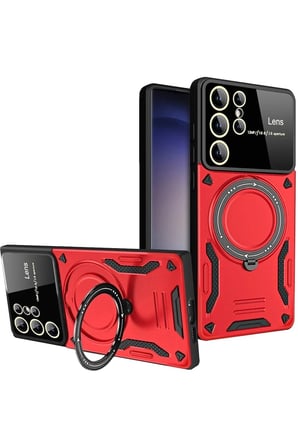 aklow akyoleticaret Samsung Galaxy S25 Ultra Kılıf Joy Lens Standlı Kapak - Kırmızı