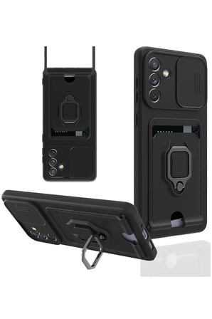 aklow akyoleticaret Samsung Galaxy A04S Kılıf Zuma Kartvizitli Yüzüklü Silikon - Siyah