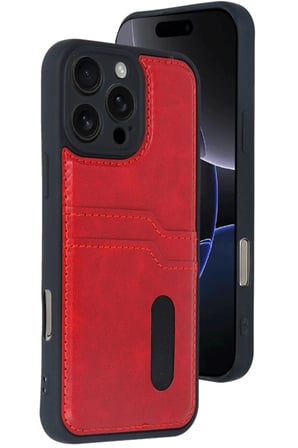 aklow akyoleticaret iPhone 16 Pro Max Kılıf Sara Kartvizitli Deri Kılıf - Kırmızı