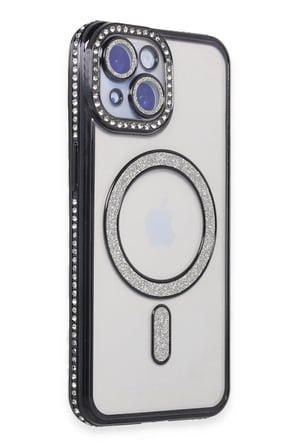aklow akyoleticaret iPhone 15 Kılıf Joke Simli Magneticsafe Kılıf - Siyah