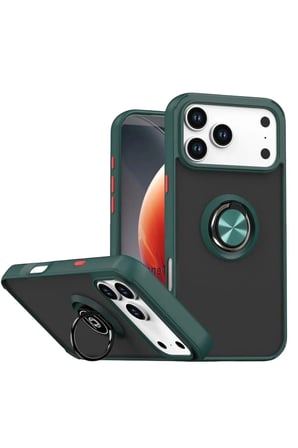 aklow akyoleticaret iPhone 17 Pro Max Montreal Yüzüklü Silikon Kapak - Yeşil
