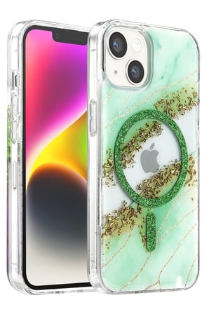 aklow akyoleticaret iPhone 15 Lotus Simli Magsafe Kapak - Yeşil