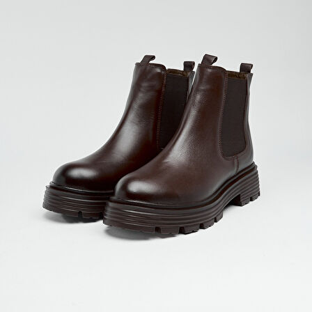 Hakiki Deri Kısa Topuklu Kadın Bot