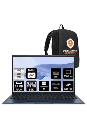 VivoBook 15 Intel Core 5 120U 24GB 512GB SSD 15.6" FHD W11H Taşınabilir Bilgisayar & PER4 Çanta