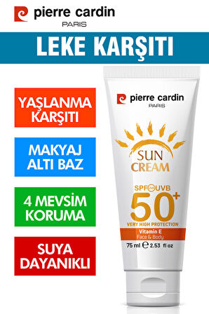 Pierre Cardin SPF 50 Leke Karşıtı Yüksek Koruyucu Yüz Güneş Kremi 75 ML Normal Ve Kuru Ciltler İçin