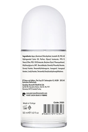 Pierre Cardin Roll-on Kadın Deodorant Ter Kokusu Önleyici Leke Bırakmayan 48 Saat Anti-perspirant Koruma-White Silky-Beyaz ipeksi-50 ml