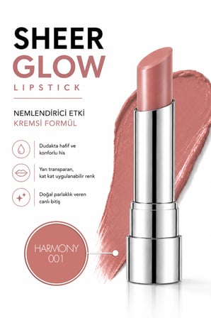 Pierre Cardin Sheer Glow Lipstick - Parlak Bitişli Nemlendirici Ruj - Harmony - 001
