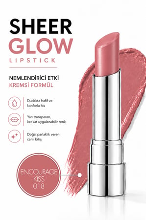 Pierre Cardin Sheer Glow Lipstick - Parlak Bitişli Nemlendirici Ruj - Encourage Kiss - 018