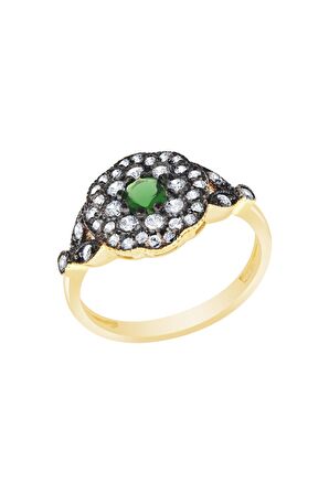 Sarı Altın 14 Ayar Trend Renkli Taşlı Yüzük