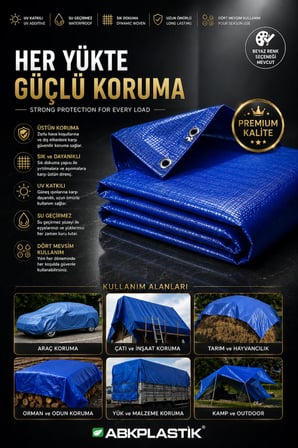 3x3 Mavi Ebatlı PVC Branda Gölgelik Su Geçirmez Çadır - 140 gr/m²