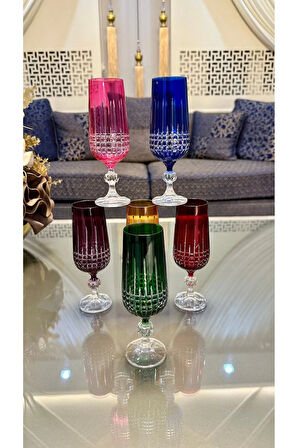 BOHEMİA Kristal Sterna Renkli Ayaklı Kesme El İşi Kahve Yanı Su Bardağı