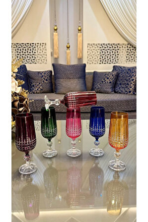 BOHEMİA Kristal Sterna Renkli Ayaklı Kesme El İşi Kahve Yanı Su Bardağı