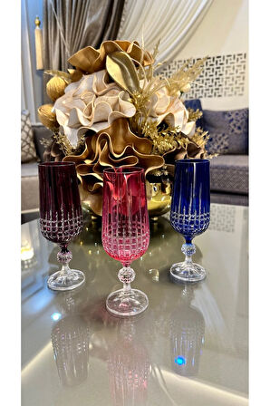 BOHEMİA Kristal Sterna Renkli Ayaklı Kesme El İşi Kahve Yanı Su Bardağı